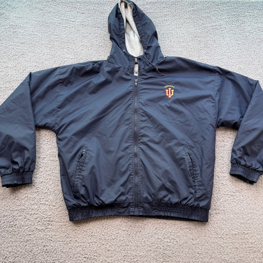 Vintage Indiana University Hoosiers Navy Hooded Windbreaker Jacket Mens Acadia
